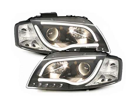 LED Headlights suitable for Audi A3 8P (05.2003-03.2008) Daytime Running Light Tube Lights Black