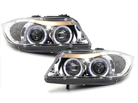 Angel Eyes Headlights suitable for BMW 3 Series E90 E91 (03.2005-08.2008) Chrome