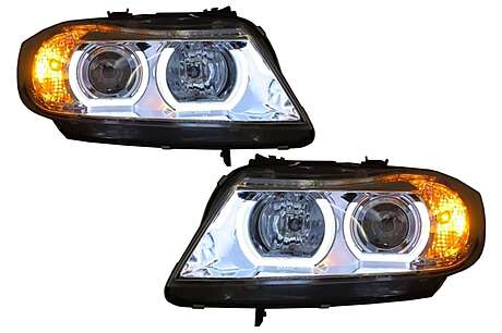 Headlights 3D LED Angel Eyes suitable for BMW E90 E91 (03.2005-08.2008) U-Type Chrome HID