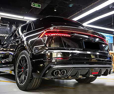 Carbon Rear Bumper Diffuser with LED Brake Lights + Muffler Tips Audi Q8 SQ8 2019-2023